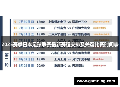 2025赛季日本足球联赛最新赛程安排及关键比赛时间表